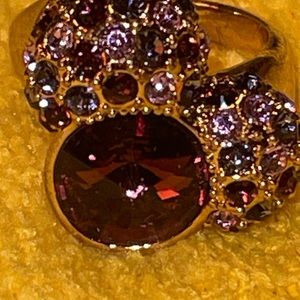 MICKEY MOUSE EARS Goldtone w/lg amethyst stone with small amethyst & pink stone.